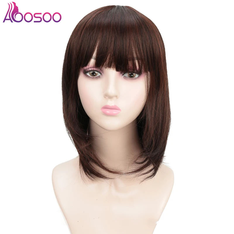 Короткий прямой блонд выделенный боб с челкой синтетический парик черный