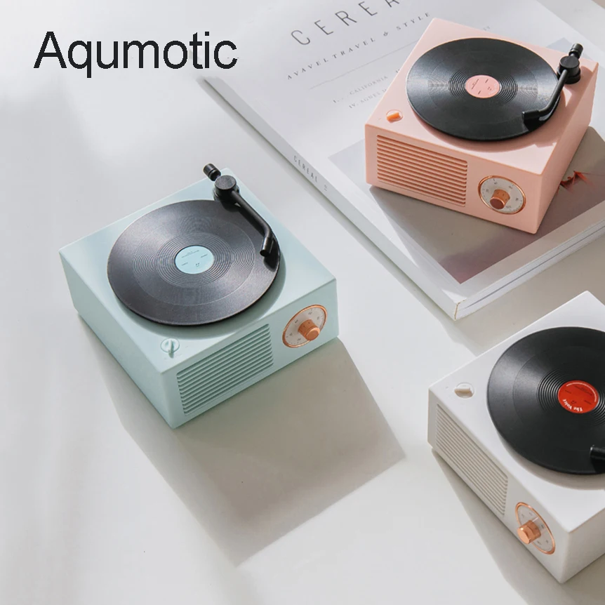 

Небольшая электрическая музыкальная шкатулка Aqumotic, домашняя беспроводная стерео-шкатулка с поддержкой Bluetooth и виниловыми пластинками для ...