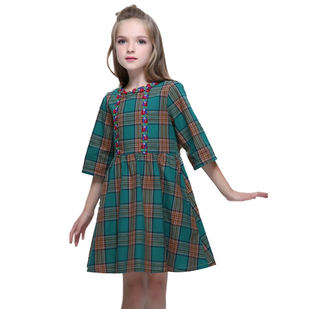 Kseniya Kids/осень ; хлопковая одежда для девочек; цвет красный, желтый; английский стиль; клетчатое платье с длинным рукавом и меховым бантом для маленьких девочек - Цвет: 018