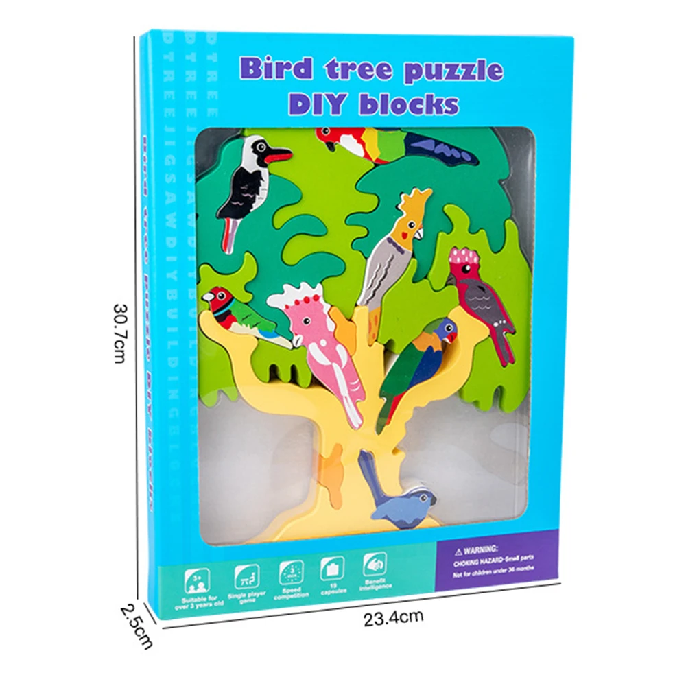 

Kids DIY Bird Tree Puzzle Wooden Stacking Toys Children Montessori Educational Bird Recognition Shape Matching Assembled Toy