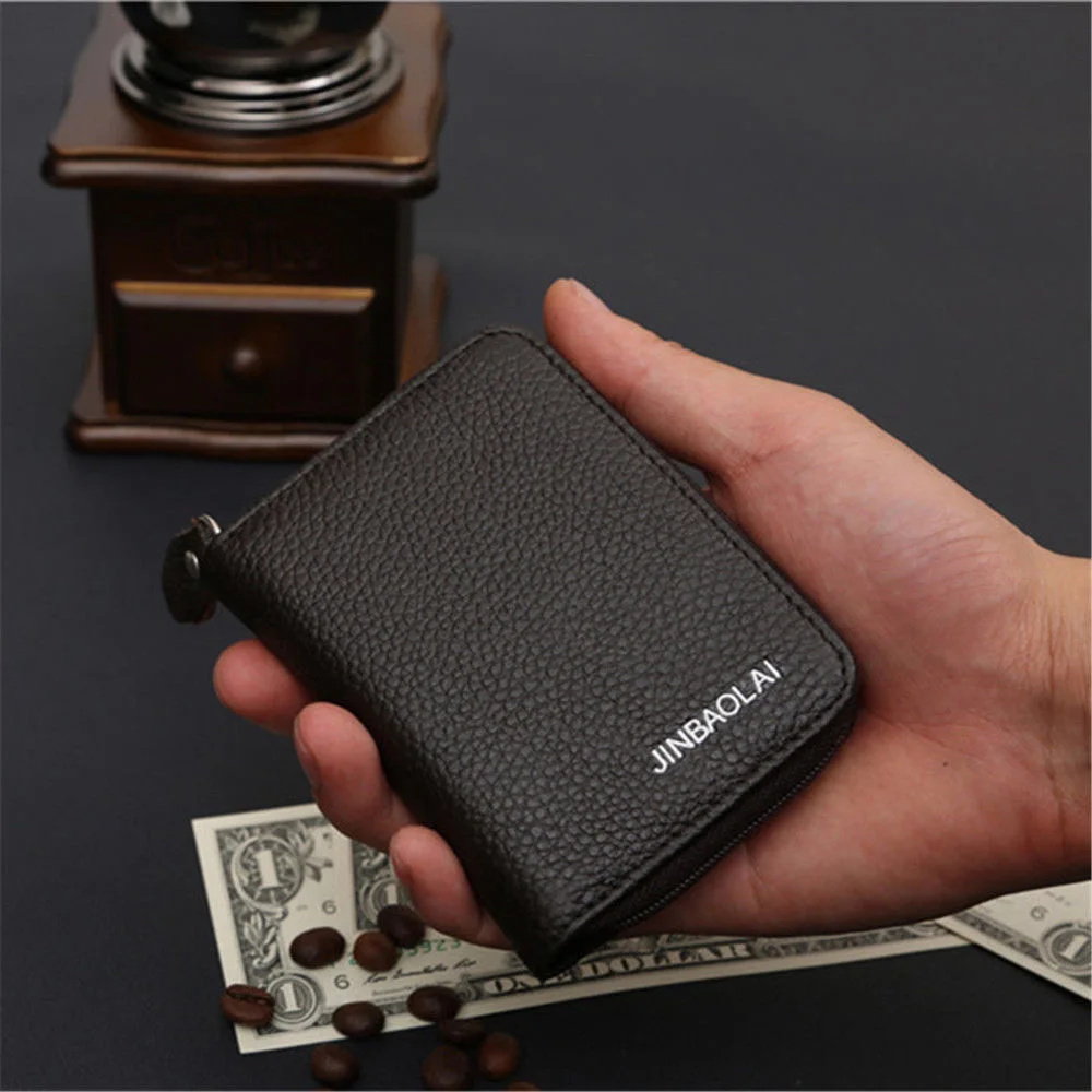 

1PC Short Paragraph Men's Business Leather Small Wallet Credit Cards Holder Money Pockets Coin Purse Black Change Pouch