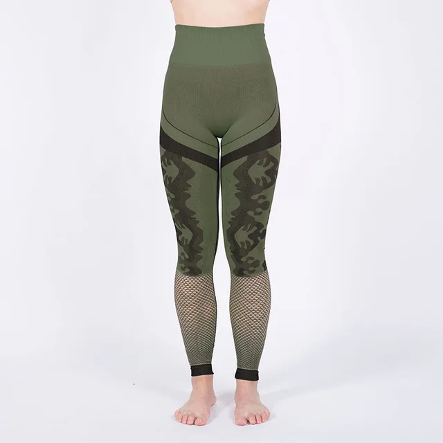 SALSPOR, камуфляжные Бесшовные Спортивные Леггинсы для женщин, Акула, фитнес, полые, обтягивающие леггинсы для спортзала, высокая талия, пуш-ап, эластичные штаны для йоги - Цвет: Green