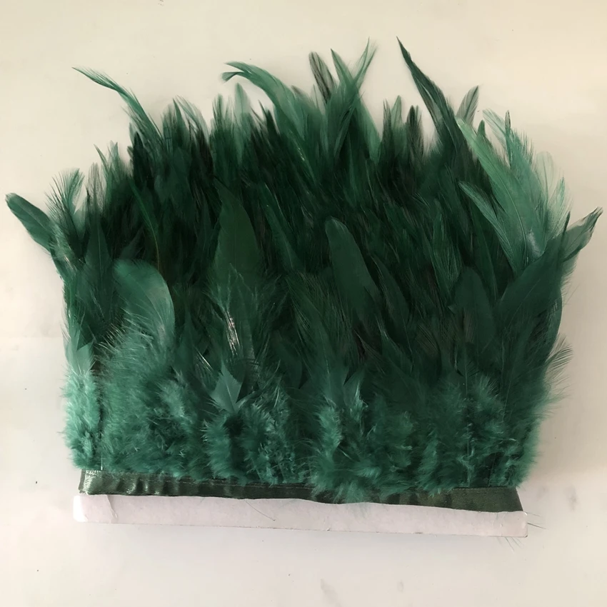 2M Dark Green Dyed Rooster Hackle Feather Trim 3-5inches 8-13CM Width Chicken Feathers Ribbon Sew Materials Home Crafts Decorate