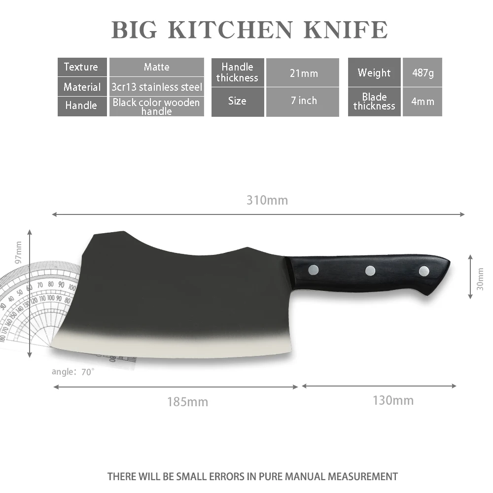 

XYj Stainless Steel Kitchen Chef Knife 7" inch Meat Chopping Cleaver Vege Fruit Slcing Knife Cutlery Outdoor Knife Cooking Tool