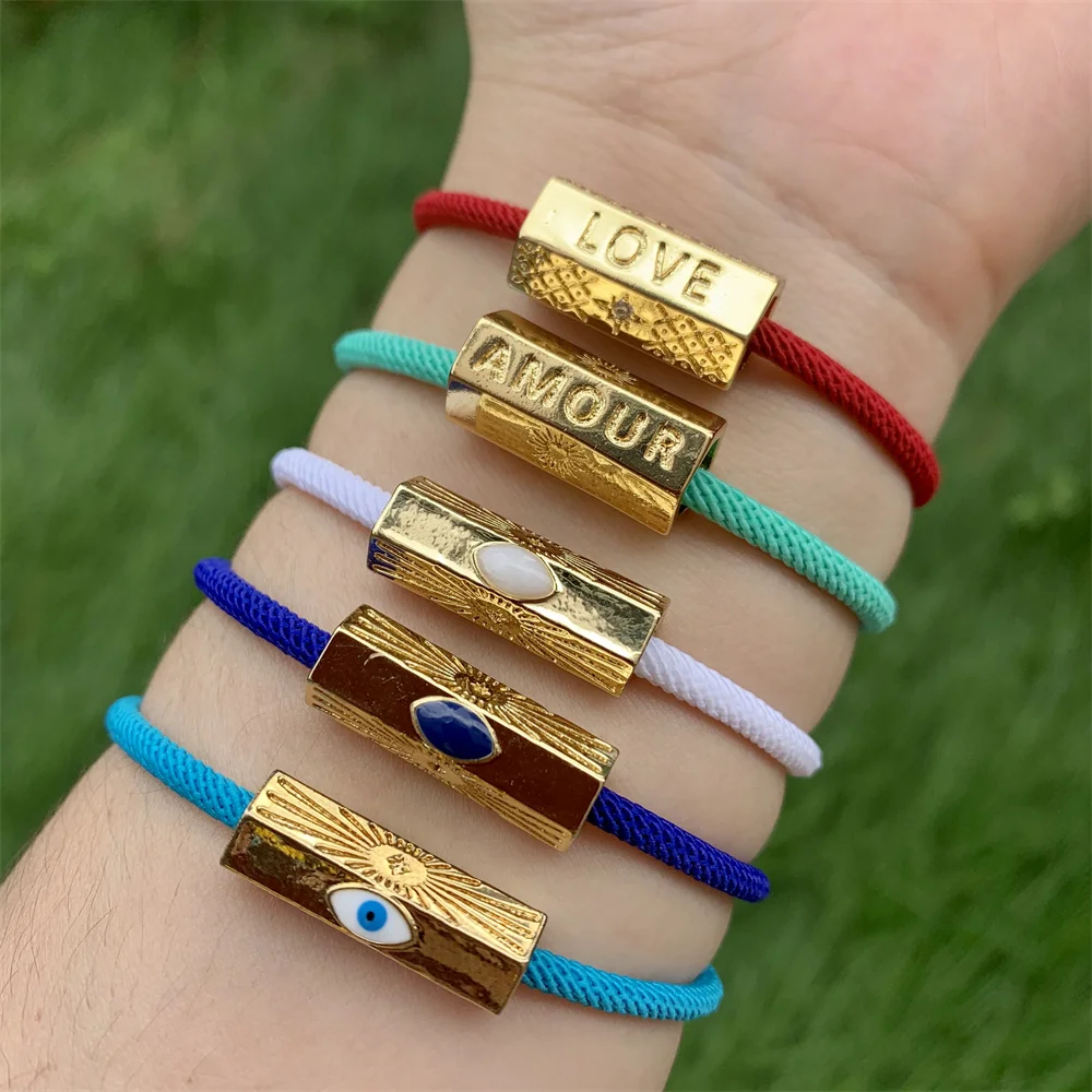

10 шт. позолоченный Шарм-браслет, Модный высококачественный Шарм для глаз с веревка макраме браслет ручной работы