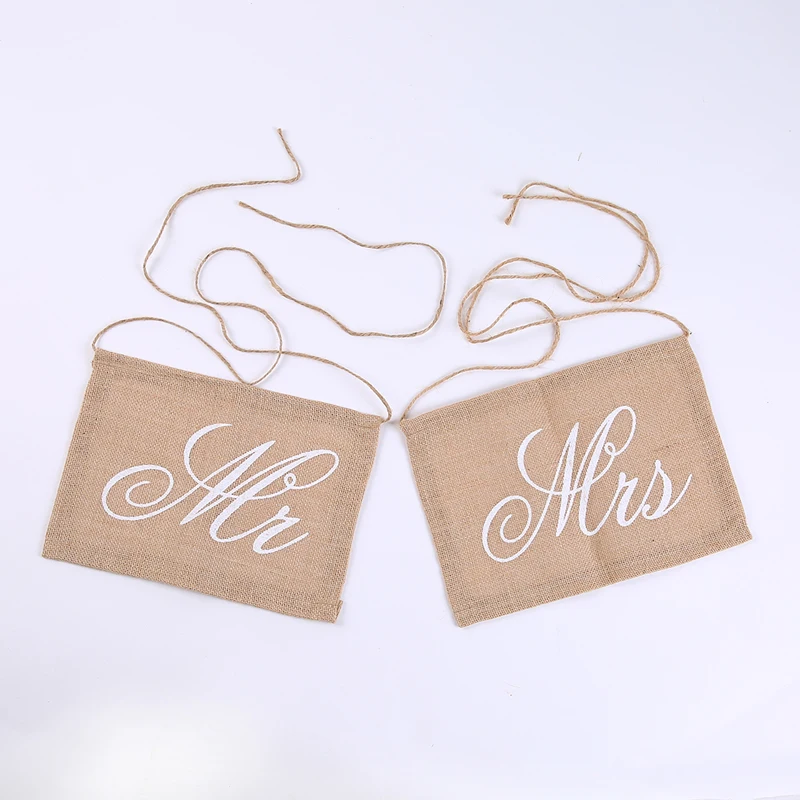 2pcs/pack Mr & Mrs Burlap Chair Banner Set Photography SignsMark Sign Rustic Wedding Party Decorations | Дом и сад