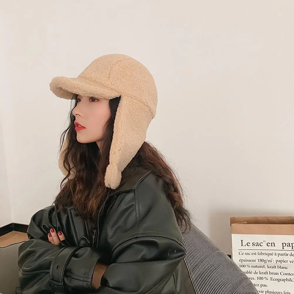 MISSKY Women Hats Korean Style All Matching Thickened Baseball Cap Cute Ear Protection Plush Warm Hat For Autumn Winter
