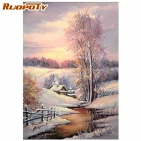 ruopoty framed painting by numbers kits for adults small house in snow landscape handpainted oil paints kits for home wall art