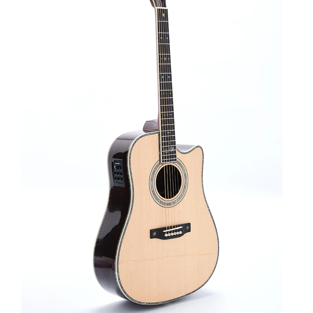 

Full Solid 6 Strings C Style 45E Acoustic Guitar Fishman EQ Solid Spruce Top Grover Tuner Ebony Fingerboard Bone Nut&saddles
