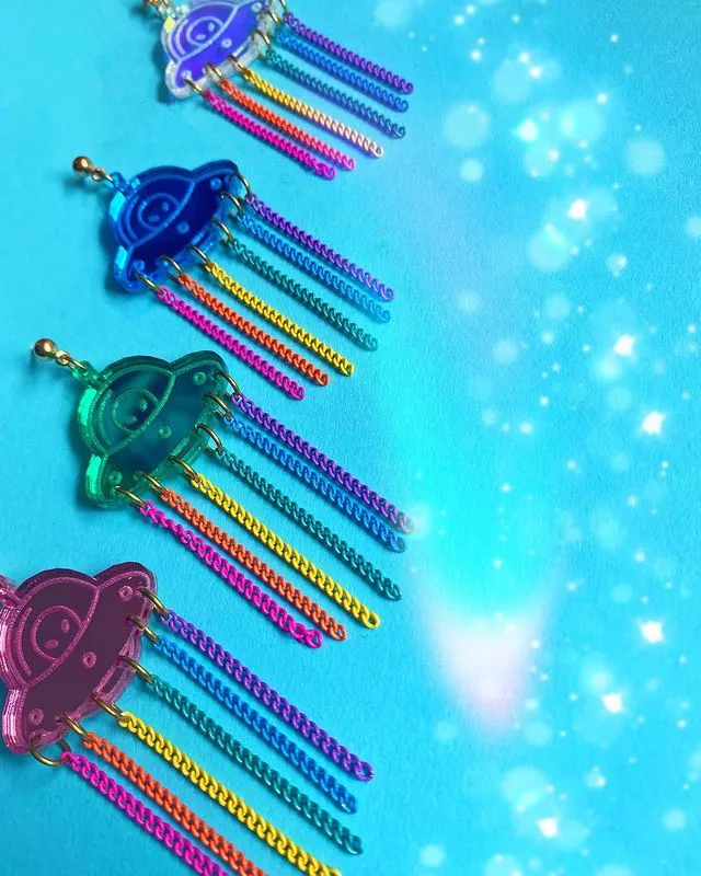

UFO Earrings, Acrylic Earrings,Alien Earrings, Statement Ear Studs