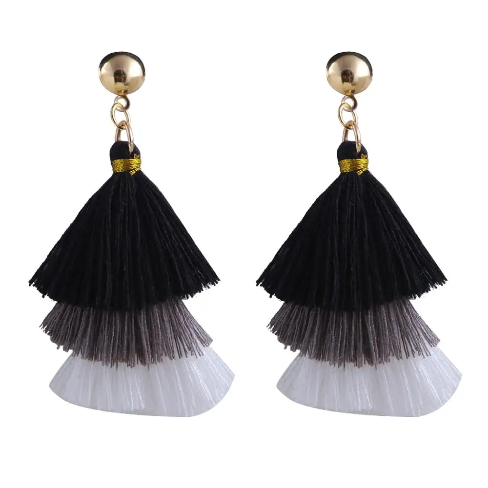 black-2 Qtian Boho Серьги-кисточки женские длинные висячие серьги для женщин девушек красные синие фиолетовые богемные массивные ювелирные изделия - Окраска металла: black-2