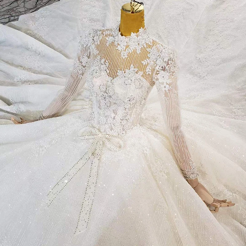 HTL2082 Long Sleeve Luxurious Sexy V-Neck Crystal Beading Sequined Wedding Dress 2021 For Woman Ball Gowns