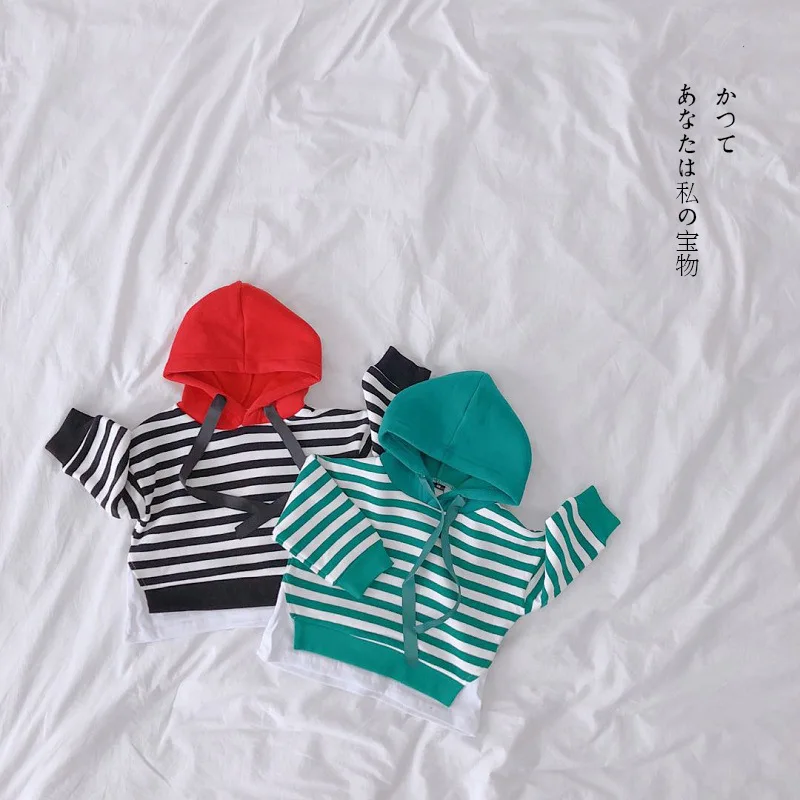 

Новинка весны, детская модная Толстовка в полоску из двух предметов, свитшот для девочек, корейский топ с длинным рукавом