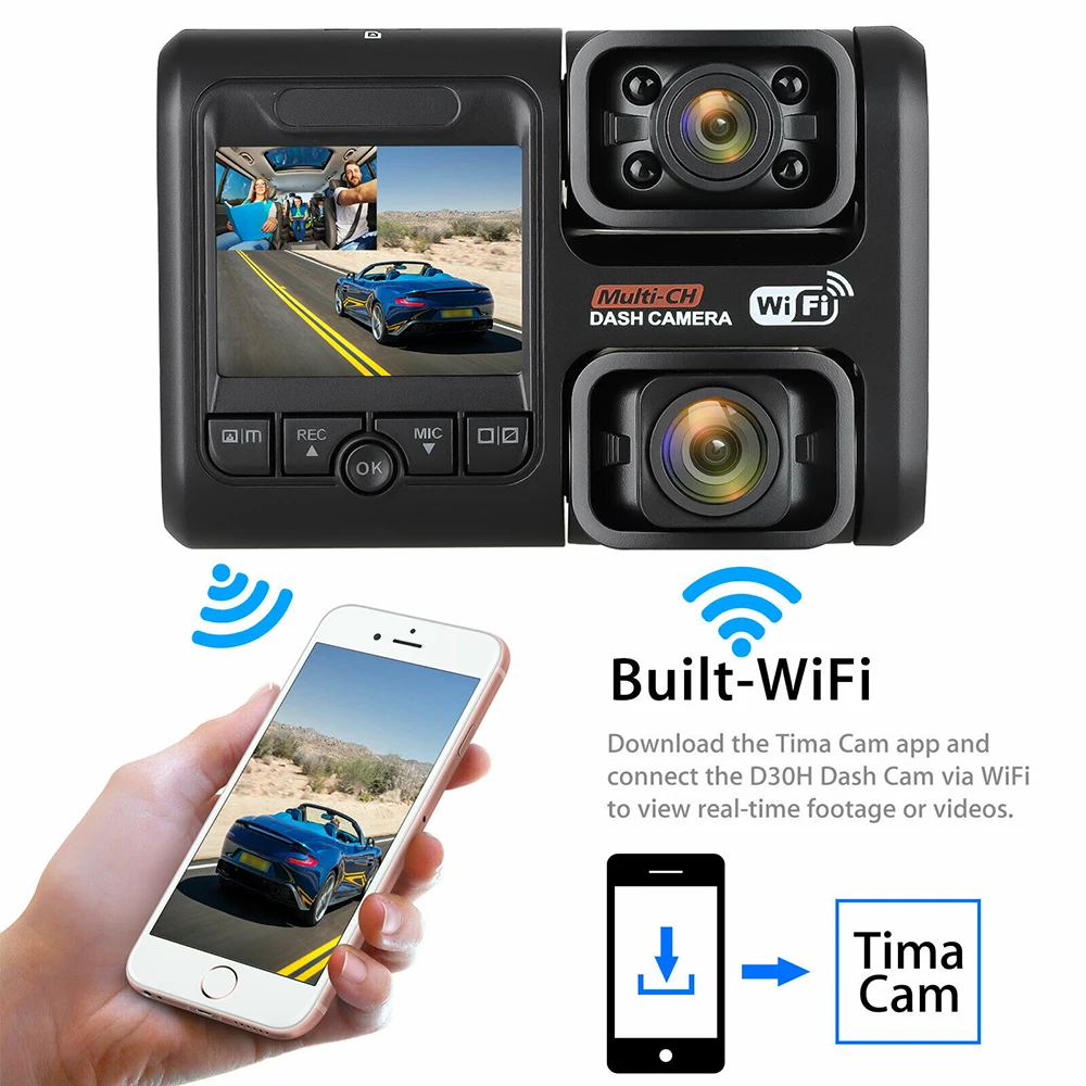 Видеорегистратор автомобильный с двумя камерами разрешение 1080P Wi-Fi GPS