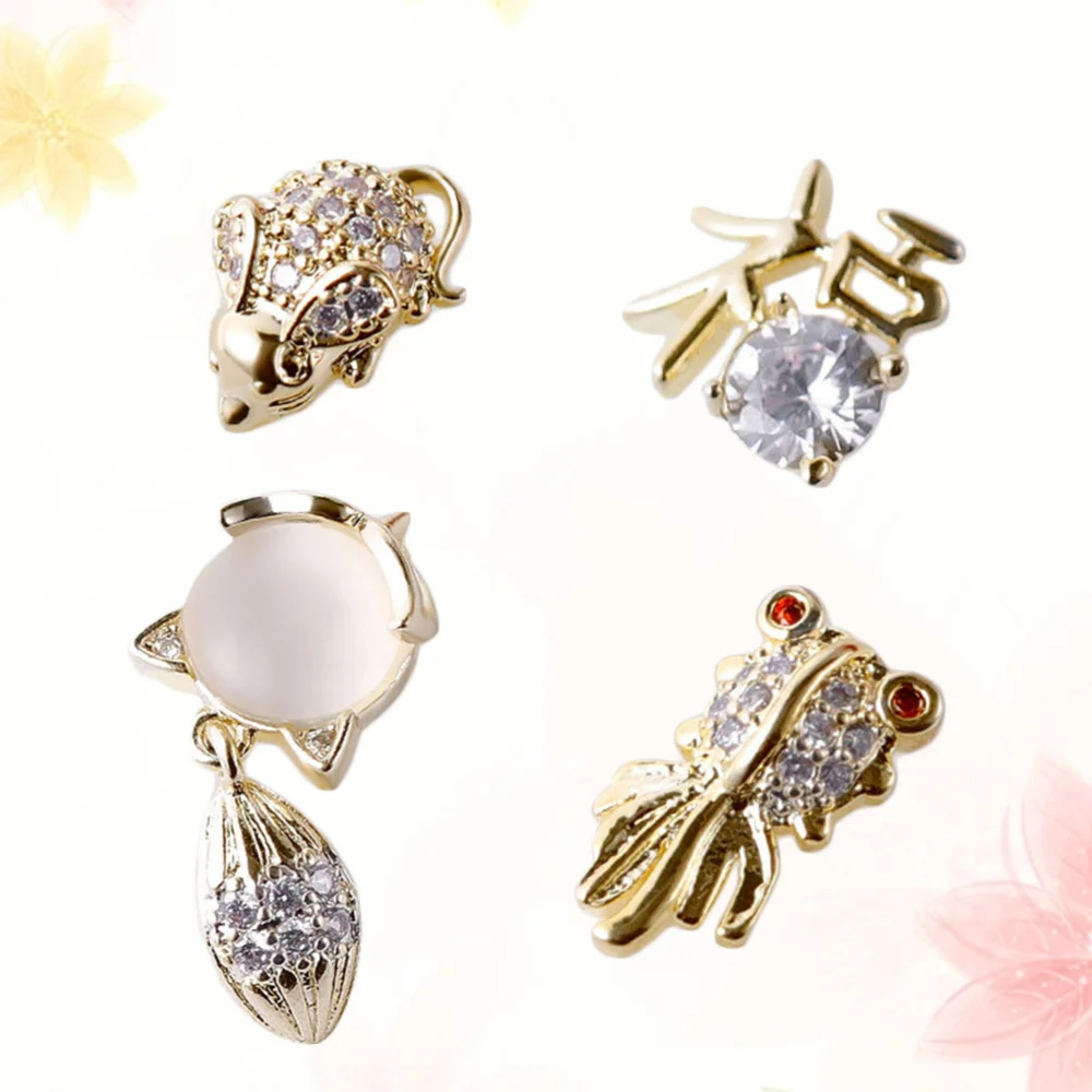 

5pcs Alloy Nail Art Ornament Manicures Gold Ingot Ornament Zircon Golden Rose Nail Decor (Style 1)
