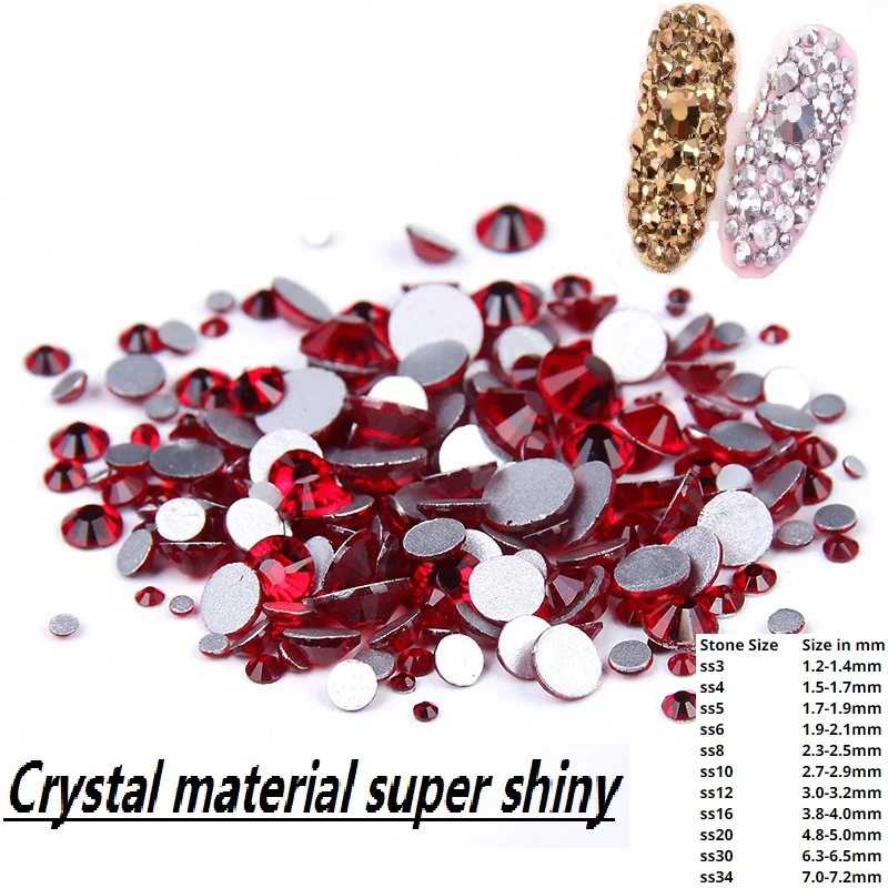 

Glass Gems Nail Art Rhinestones Flatback Non Hotfix Light Siam ss3-ss34 And Mixed Design Strass Stones Decorative Crystals Beads