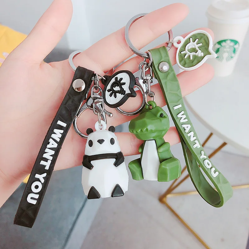

Creative PVC silicone geometric cut car bag pendant keychain gift gift leather rope key chain