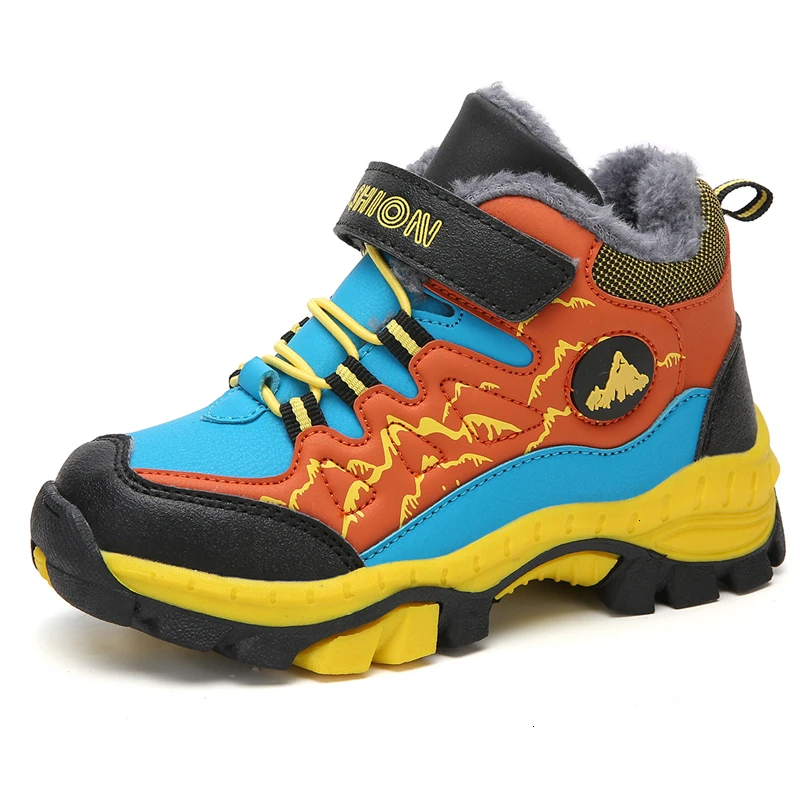orange winter shoes Детская походная обувь для девочек; нескользящие брендовые зимние кроссовки для мальчиков; уличные теплые ботинки с мехом; спортивная обувь для подростков; Новинка - Цвет: orange winter shoes