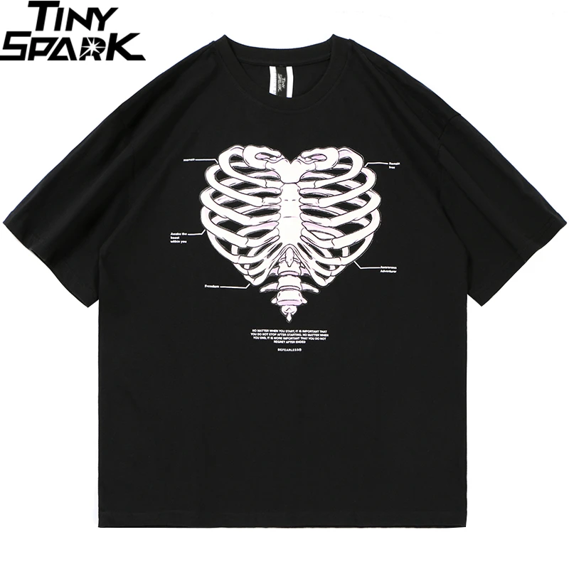 Мужская футболка в стиле хип хоп уличная со скелетом и принтом виде сердца летняя