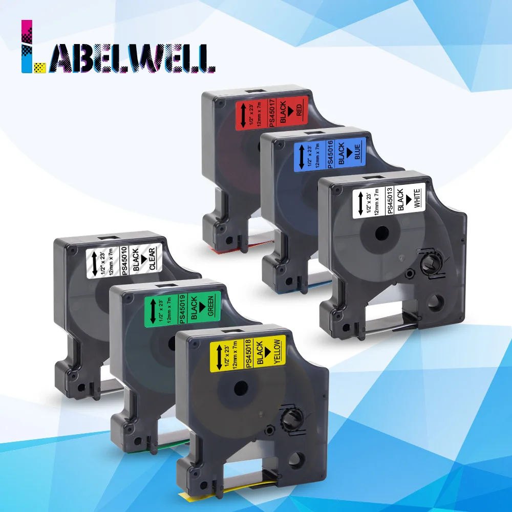 Labelwell 6 шт. 12 мм * 7 м 45013 для Dymo D1 45010 этикеточная лента разных цветов Label Manager 160 280 210