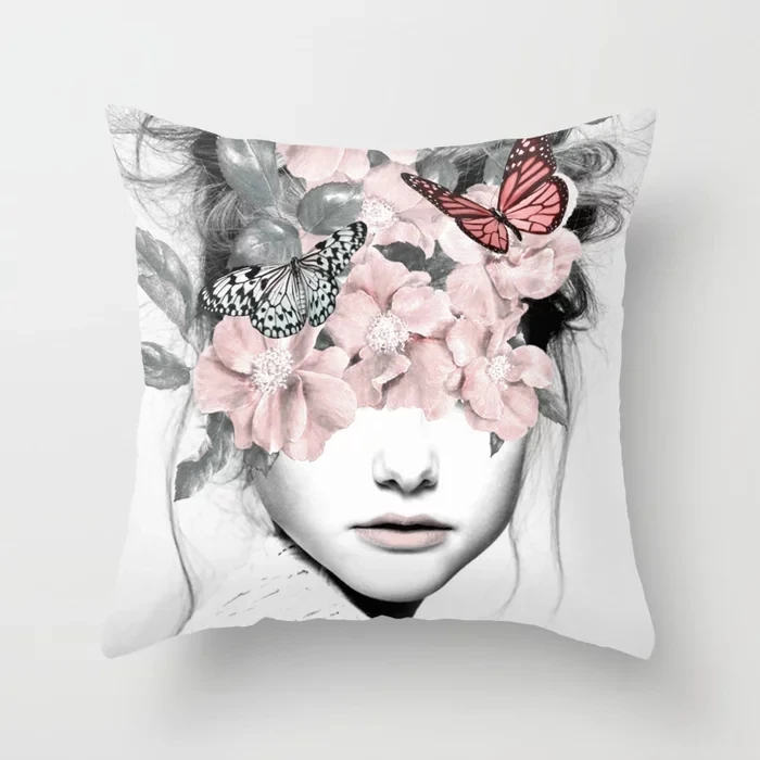 

Top Fashion WOMAN WITH FLOWERS Cool Square Vintage Special Pillow Cover Zipper Throw Pillowcase Unique Pillow Sham