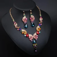 2021 ho tsale luxury women rhinestone pendant chain necklace stud earrings wedding jewelry set crystal gift