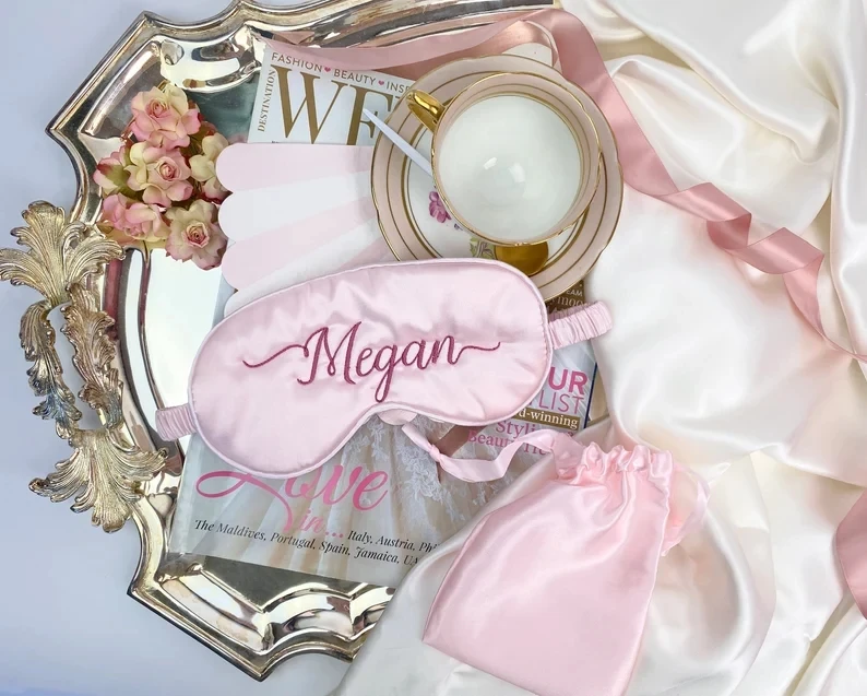 Маска для сна с вышивкой индивидуальная шелковая маска подружки невесты