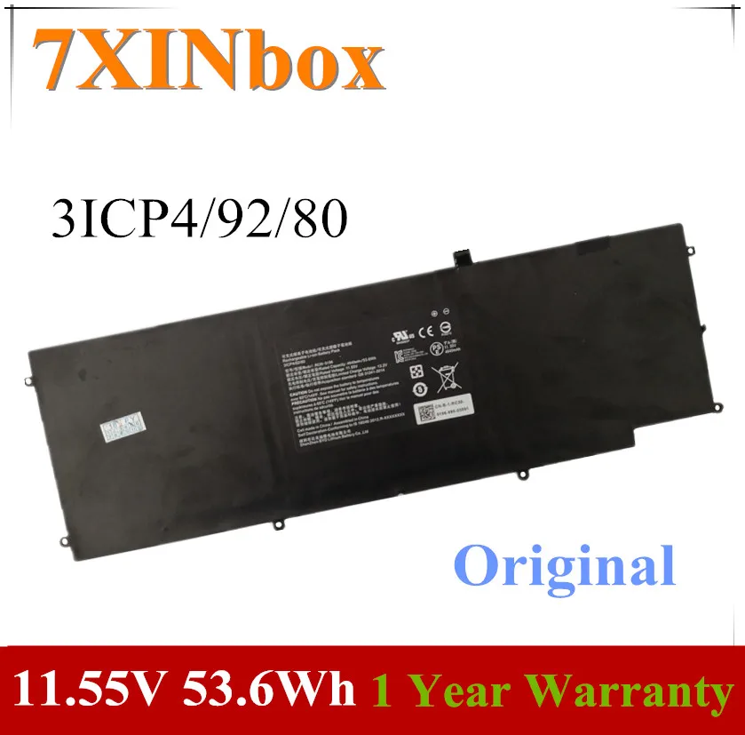 

7XINbox 11.55V 4640mAh 53.6Wh Original RC30-0196 RZ09-0196 Laptop Battery For Razer Blade Stealth 2016 v2 i7-7500U 3ICP4/92/80