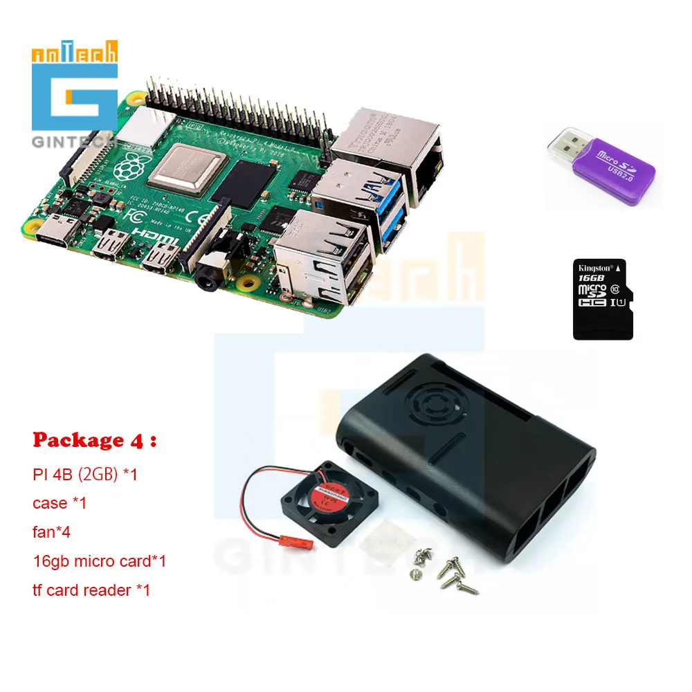 Оригинальный Raspberry Pi 4 Model B 2 Гб комплект + чехол из АБС-пластика теплоотвод 3A