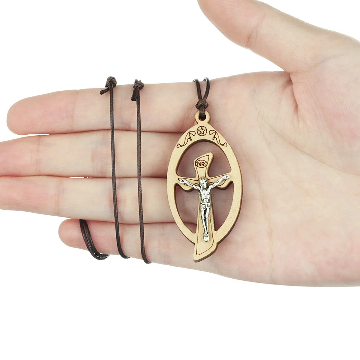 Полые деревянная подвеска в виде креста &amp ожерелье нержавеющая сталь