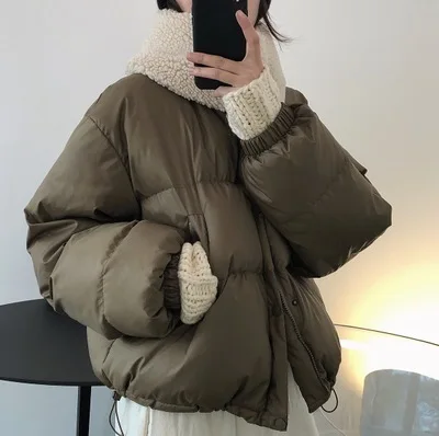 

TINT ERA Korean Fashion Winter Warmth Fashionable High Waist Loose Down Padded Jacket With Stand-up Collar Real Bread Female Y2K
