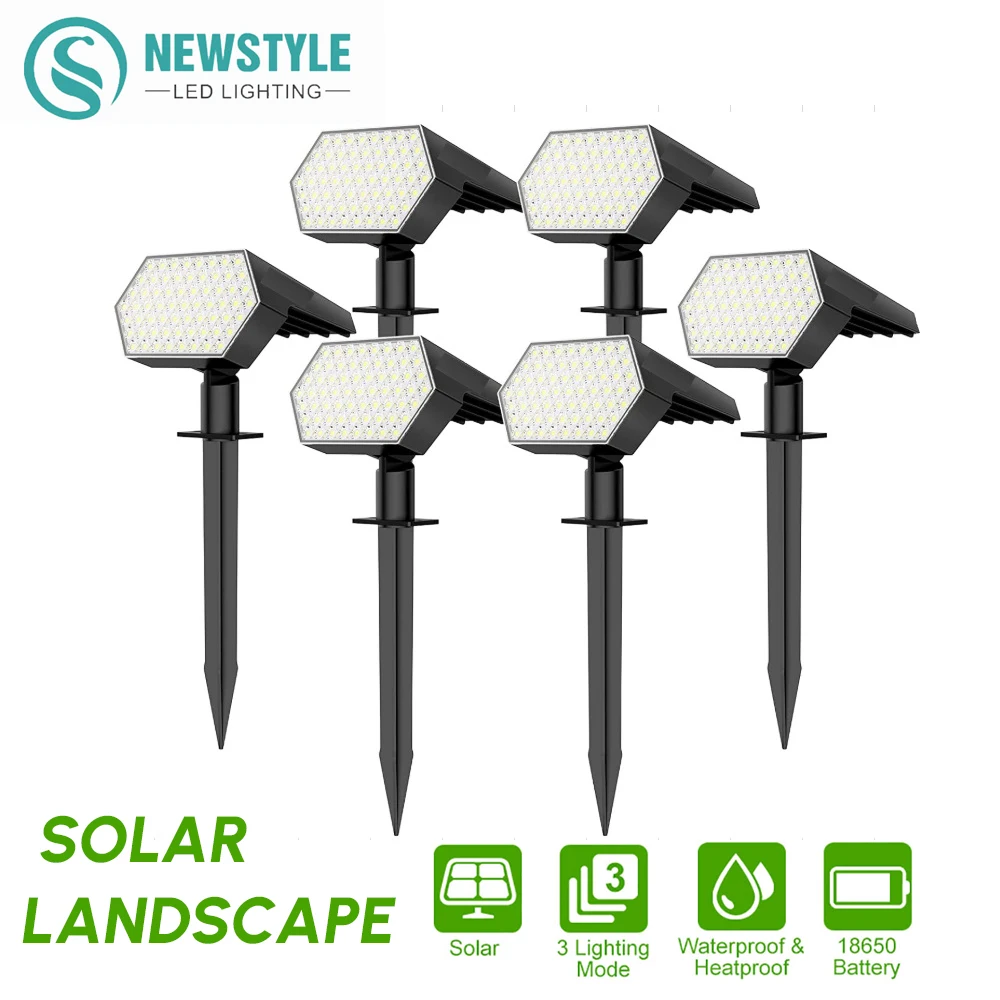 

108 92 65 48 LED Solar landscape spotlights outdoor waterproof Garden lamp for Yard street wall lights cool warm light 3 modes