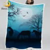 BlessLiving Landscape Soft Blanket Horses Under Night Moon Plush Blankets For Beds Trees Fluffy Blanket Blue Sky Mantas De Cama 1