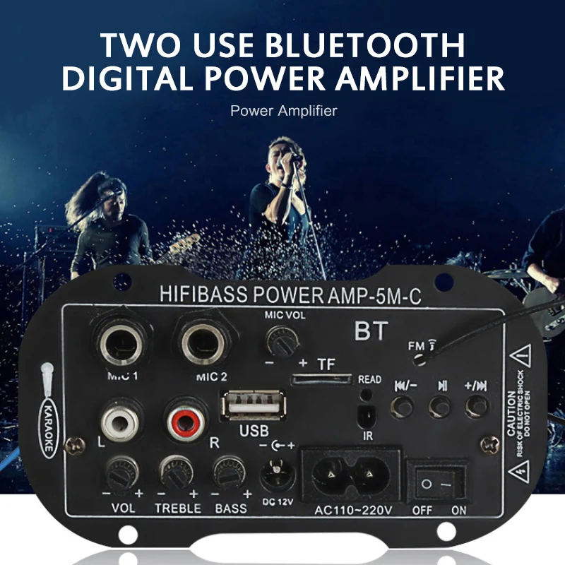 

Car Digital Amplifier 5 Inch 12V 220V Two-Purpose 4110B-369 Dual MIC With BT Car Digital Amplifier Mono Bluetooth Function