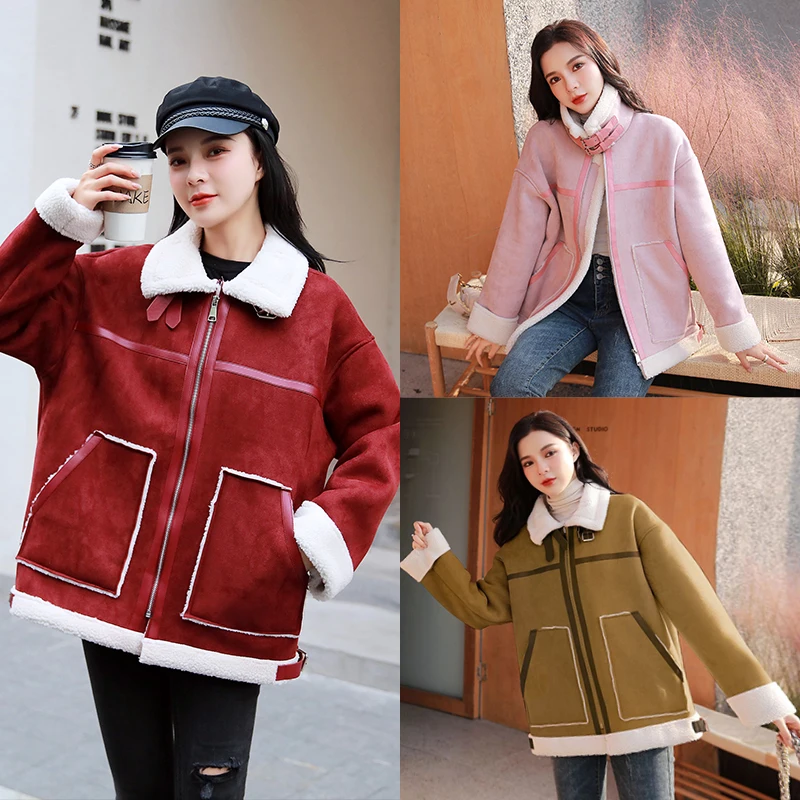 

New Elegant Fashion Women Winter Autumn Imitation cashmere suede jacket thick loose tooling top coat