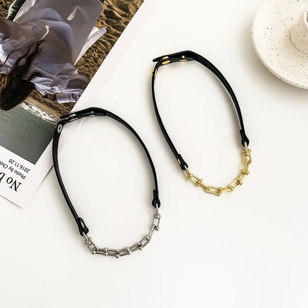 

Adjustable Leather Metal Mixed Choker U Shape Chain On The Neck HipHop Punk Goth Necklaces For Women Jewelry Sell Like Hot Cakes
