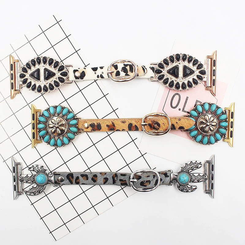 

Strap For Apple Watch band 41mm/45mm Decorative ring luxury correa 42/38mm leather bracelet iwatch series 5 4 3 6 SE 7 40/44mm