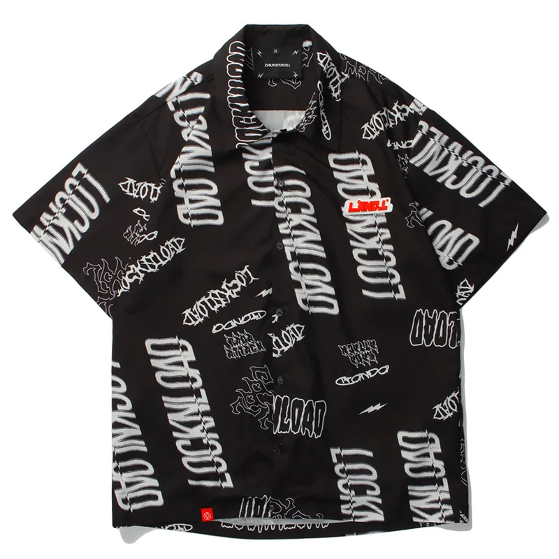 Fashion 2021 Mens Letter Print Hawaiian Beach New Shirts Harajuku Summer Short Sleeve Blouse Punk Unisex Shirts Tops Streetwear