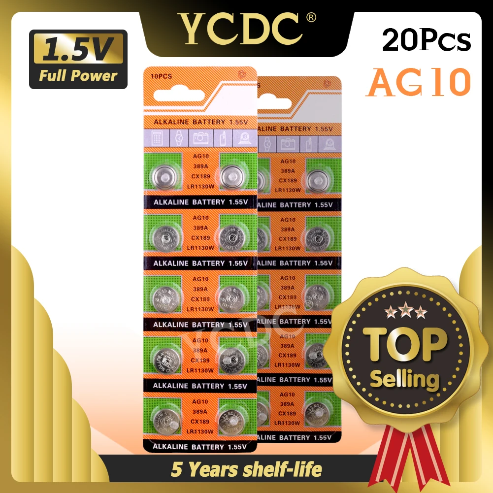 

YCDC 11.11 Big Promotion 20Pcs/2card Ag10 LR54 389 189 LR1130 SR1130 1.55V CoCell ButtBattery SR1130 Size 11.6*3.1mm