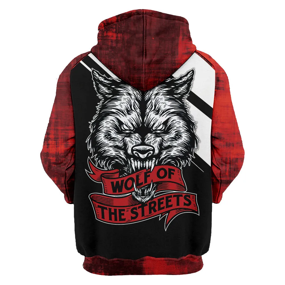 

Graffiti Stitching Wolf Print Casual men's Zipper Hoodie