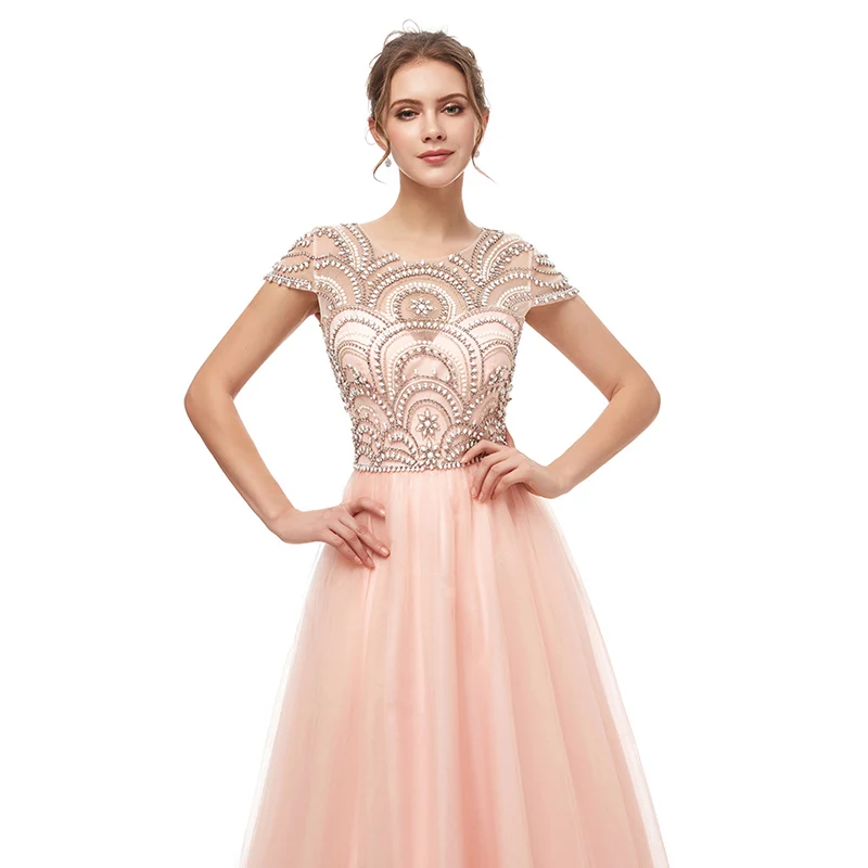 Blush Одежда для торжественных случаев, бальное платье, вечерние длинные платья, элегантные женские вечерние платья из тюля с рукавами-крылышками и бисером для особых случаев L5222 - Цвет: Blush