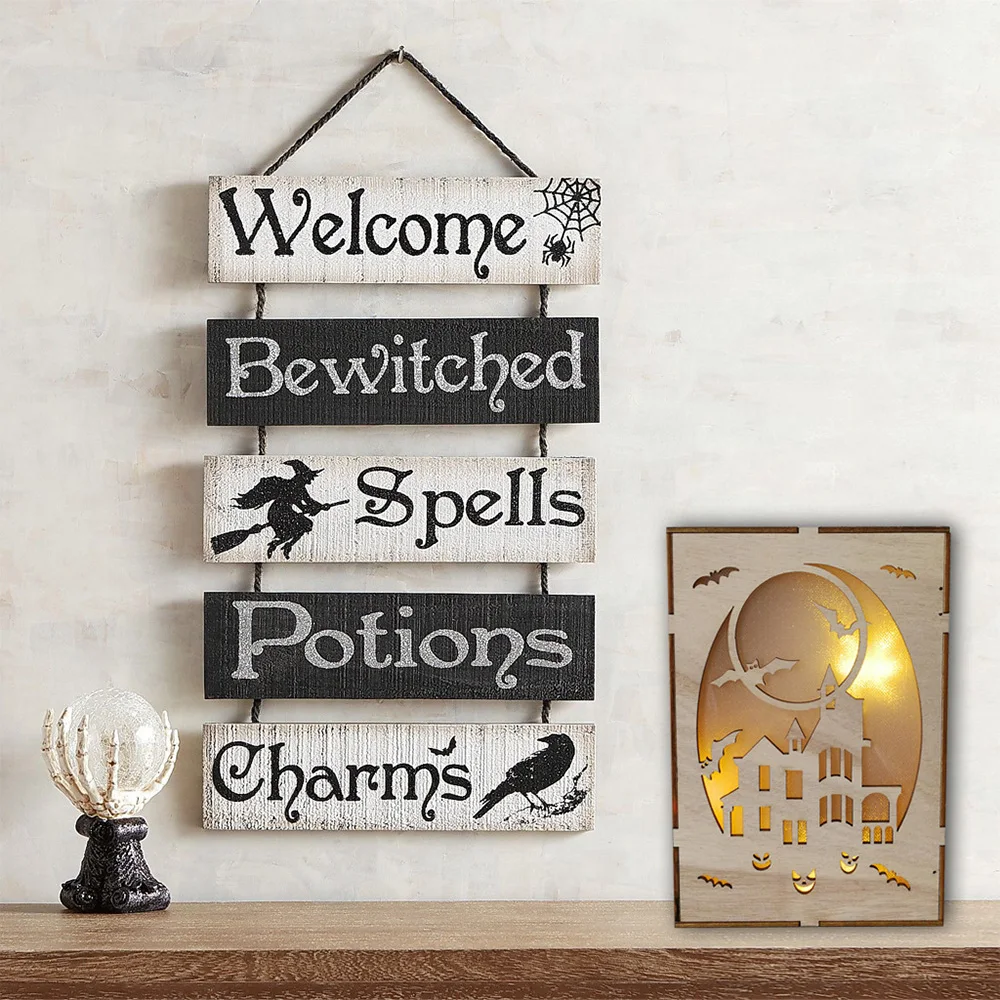 

Wooden Halloween LED Light Pendant Square Laser Hollow Pumpkin Man Spider Net Light Three-dimensional Decoration Ornament New