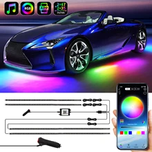 4Style 12V Flowing Color RGB LED Strip Under Car 90*120 Tube Underglow Underbody System Neon Light BT App Control
