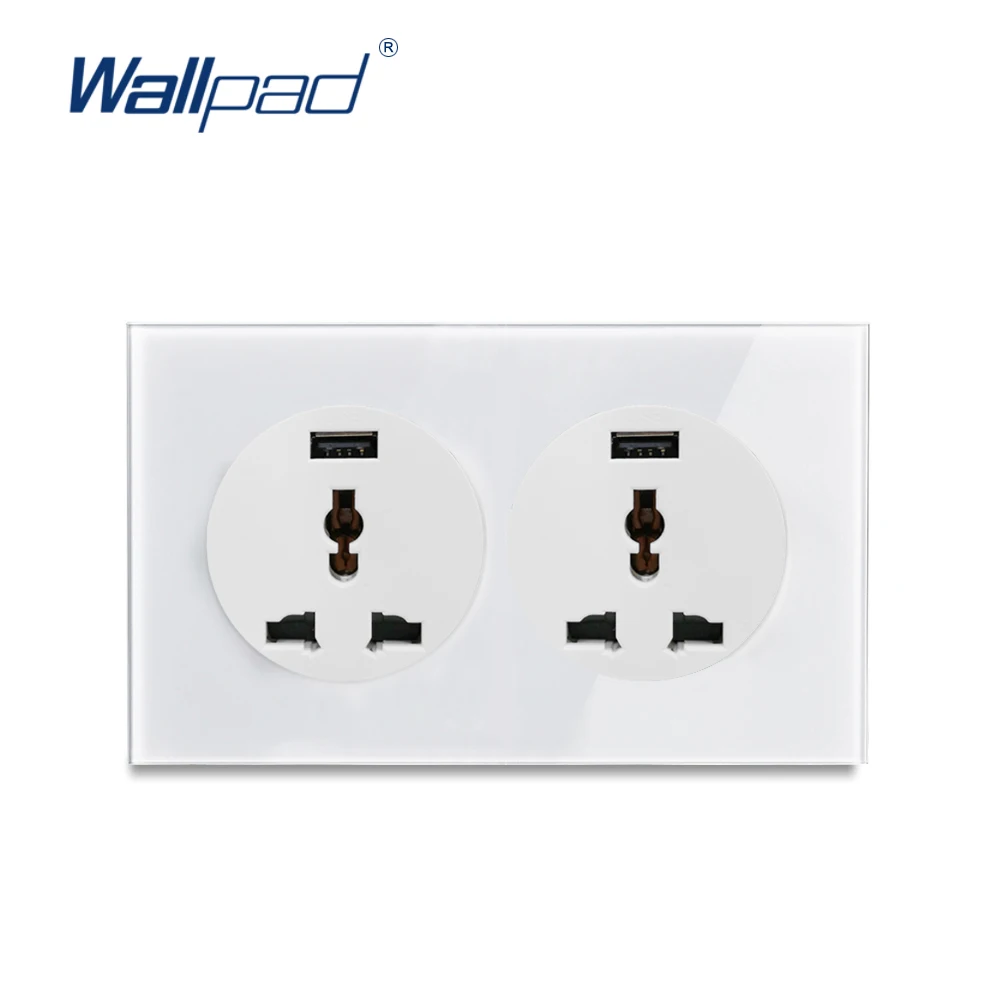 

Wallpad L6 Double EU UK US Unviersal Wall Socket 2x2.1A USB Charger 146 Type White Tempered Glass Panel 146*86mm