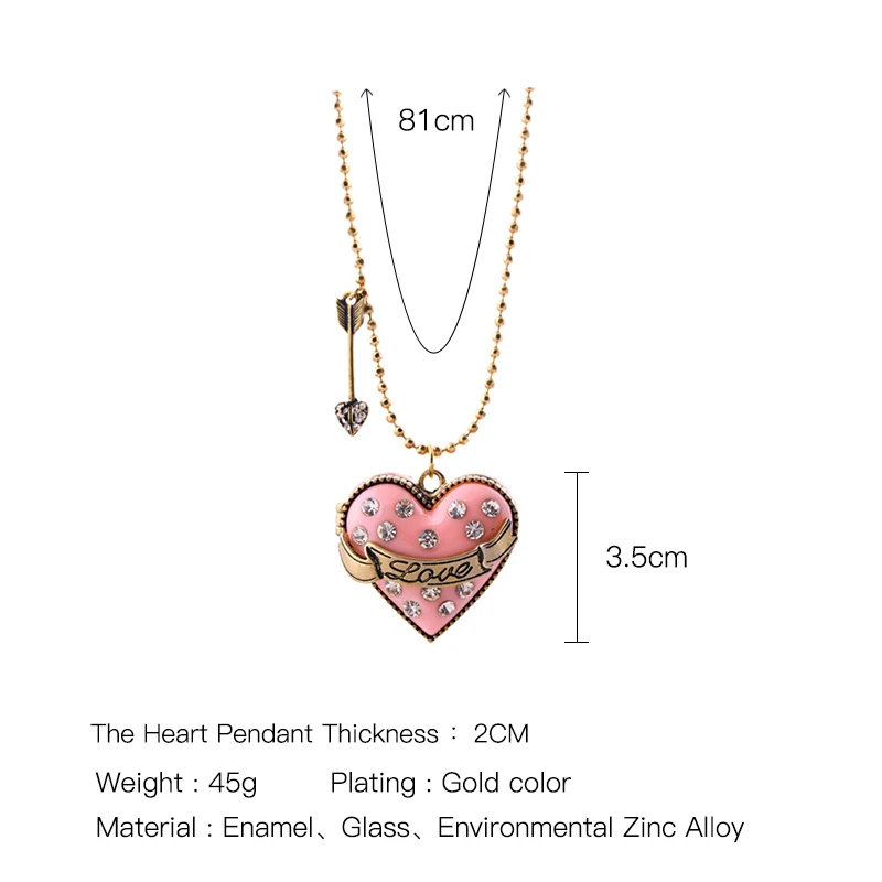 Милое элегантное ювелирное изделие ожерелье с розовым открытым сердцем Длинная