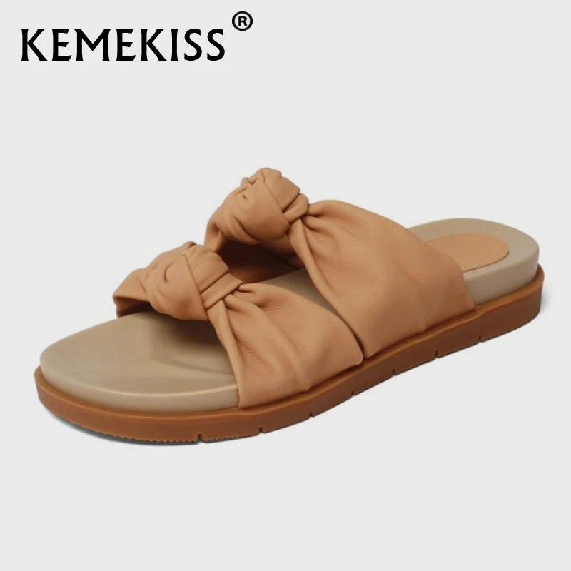 

KemeKiss, Размеры 33-40, новые дизайнерские тапочки для женщин, летняя женская обувь из натуральной кожи, модная обувь на плоской подошве, обувь с к...