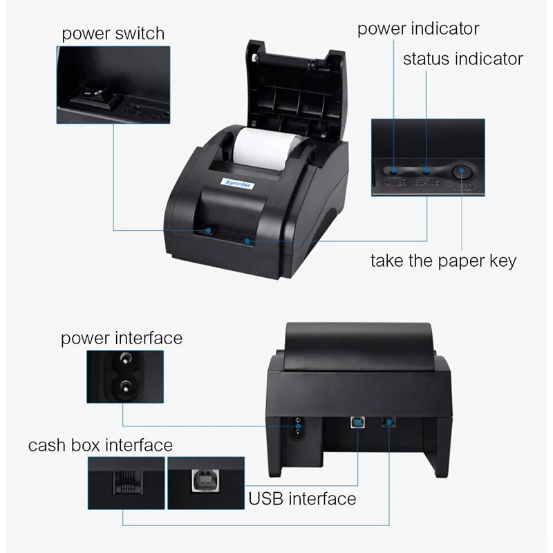 58ii bluetooth receipt printer 58mm thermal pos printers for ios android mobile phone usb bluetooth port for store free global shipping