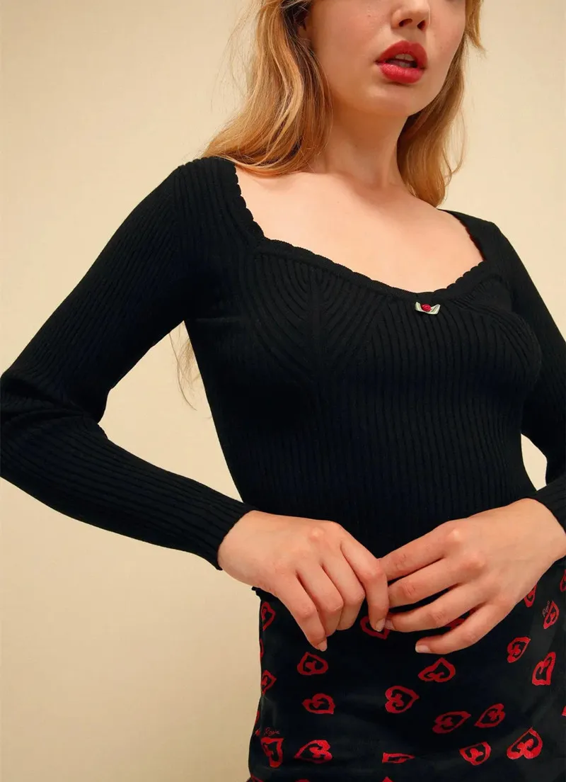 Женский трикотажный свитер с V-образным вырезом и длинным рукавом | Женская