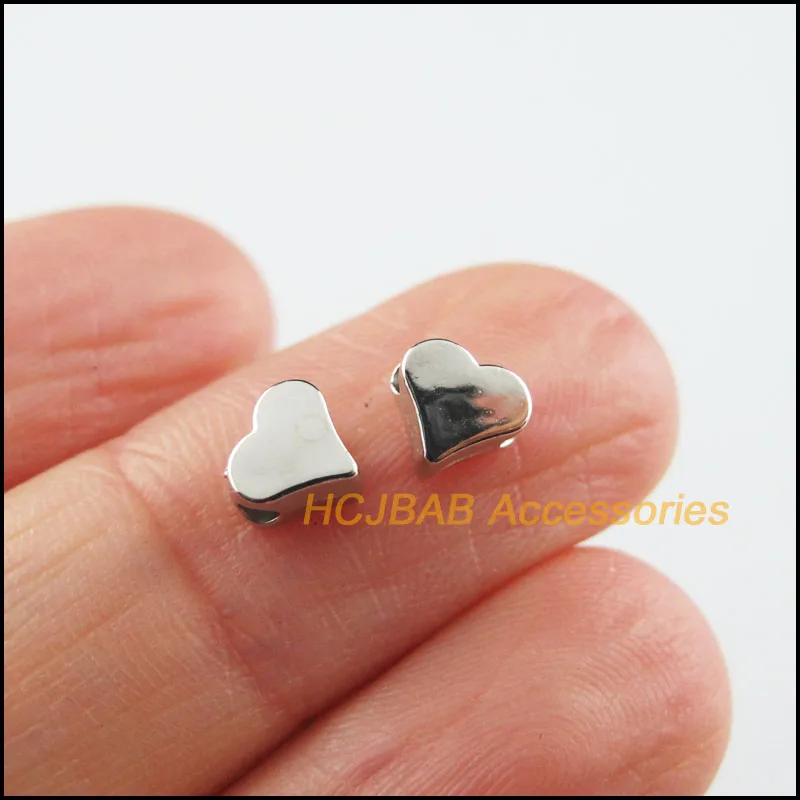 

250 New Tiny Heart Spacer Beads Charms Acrylic Dull Silver Plated 6mm