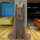Блестящее серебряное формальное платье длинные Дубай вечерние платья 2020 на заказ Abendkleider платье для выпускного вечера особая ткань просвечивается